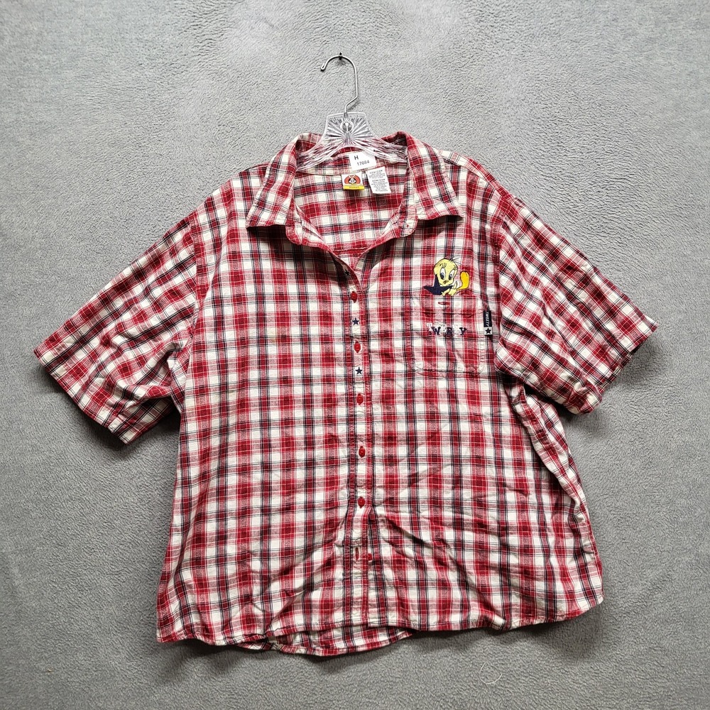 Looney Tunes Women Button Up Shirt 22W/24W Red Plaid Tweety Bird